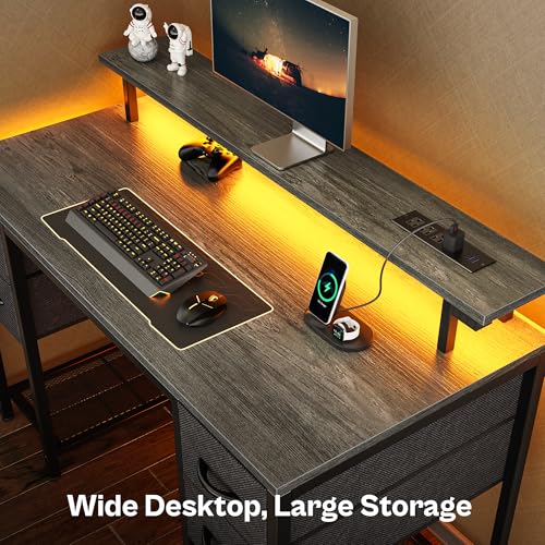 Huuger 47 inch Computer Desk with Power Outlets & 4 Drawers - color: Grey, size: 47 Inch