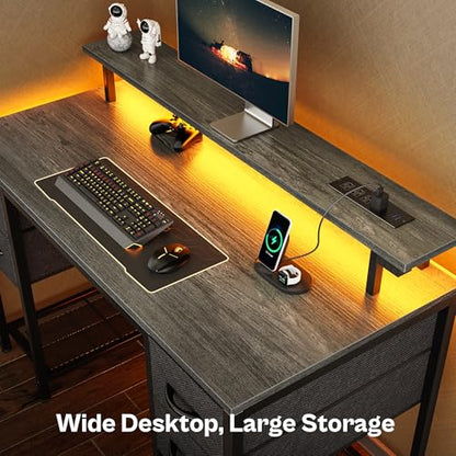 Huuger 47 inch Computer Desk with Power Outlets & 4 Drawers - color: Grey, size: 47 Inch