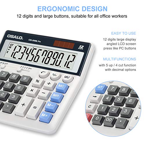 OSALO Desktop Calculator Extra Large Display 12 Digits Big Buttons Solar Accounting Calculator for Office (OS-200ML) - size: OS-200ML Pro