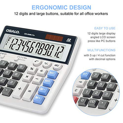 OSALO Desktop Calculator Extra Large Display 12 Digits Big Buttons Solar Accounting Calculator for Office (OS-200ML) - size: OS-200ML Pro