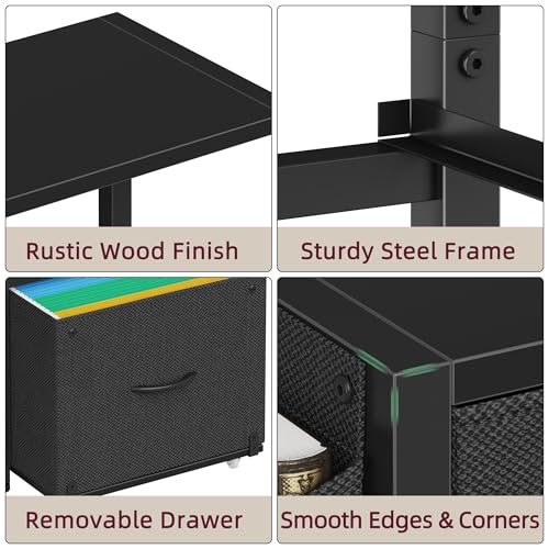 HIGDBFE File Cabinet with 2 Fabric Drawers & Dual Shelves, Black | 2-Tier Printer Storage, Letter File Drawer, Reversible Side Bag, Smooth Drawer Slides, Rolling Support Board Prevent Collapse - color: Black