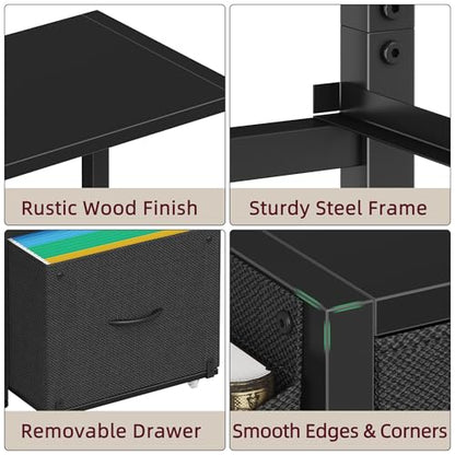 HIGDBFE File Cabinet with 2 Fabric Drawers & Dual Shelves, Black | 2-Tier Printer Storage, Letter File Drawer, Reversible Side Bag, Smooth Drawer Slides, Rolling Support Board Prevent Collapse - color: Black