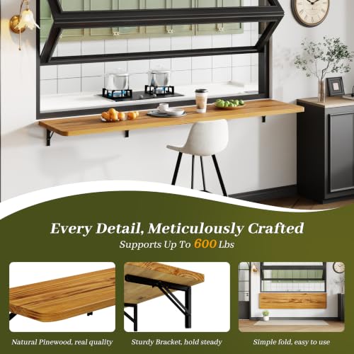 Dogsky Floating Wall Desk 72" x 16" - 600 lbs Heavy Duty Solid Pine - color: Golden Brown, size: 72" x 16"