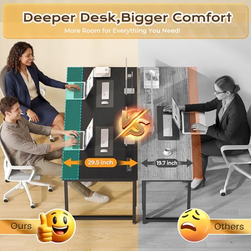 PRAISUN 63 X 30 Inch Extra Deep Desk with Power Outlets - color: Black, size: 63*29.5 inch
