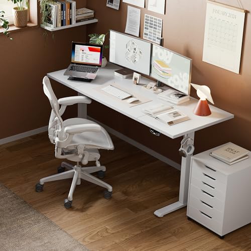 Agilestic Electric Height Adjustable Standing Desk, 63 Inch, White | Smooth Height Adjustment, Memory Presets, Hooks, Stable Steel Frame,154 lbs Capacity, Easy Assembly, Splice Board - color: White, size: 63 x 24 Inch