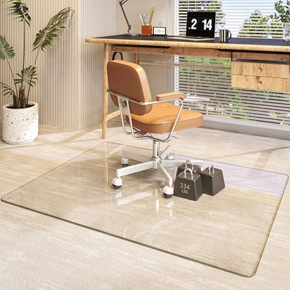 Tempered Glass 48" x 36" Round Corner Glass Chair Mat with Polished Edge, Heavy Duty Hard Office Chair Mat for Office Home Hard Floor Carpeted, Transparent, Glides Smoothly, Easy Clean - size: 48" x 36"
