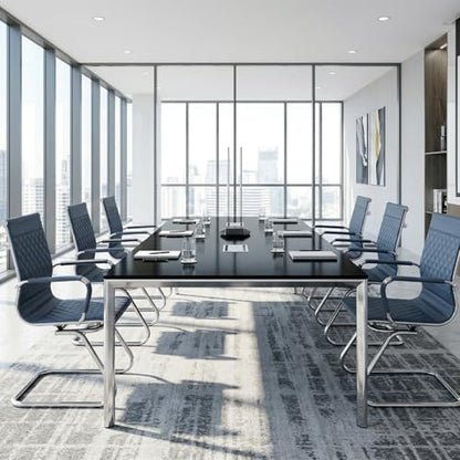 BESTANO Office Guest Chairs Reception Chairs Waiting Room Chairs Set of 2 Conference Room Chair with Mid Back, Modern PU Leather Desk Chairs, Navy - color: Navy