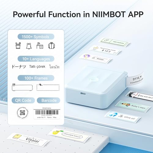 NIIMBOT D110 Bluetooth Label Maker Machine with 1Tape for Home Use, Blue - color: Blue