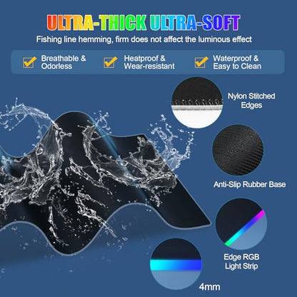 RGB Mouse Pad with Foldable Phone Stand & Wireless Charger, 31.5"x11.8" XL Gaming Mousepad Large Desk Mat, Desk Pad with Dual Charging for Phone & AirPods | 11 Colors & 5 Modes | Waterproof - color: Black Touch Control Stand XL