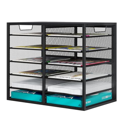 PAG Mass Mail Holder, Adjustable Countertop Literature Organizer, Student Mailbox, Desktop Bill Paper Organizer, 12 Compartments, Black - color: Black, size: 21.1" × 12.2" × 16.14"