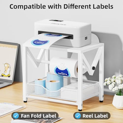Marbrasse Label Holder for Rolls and Fanfold Labels, Wood Label Printer Holder with Drawer, Shipping Label Stand for Thermal Printer, Sticker Roll Holder for Home, Office, Small Business, Wood White - color: Wood White