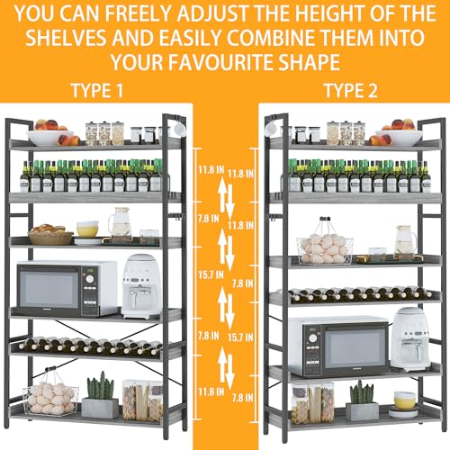 HCHQHS Bookshelf, Adjustable Industrial Bookcase, Vertical Tall Book Shelf, Wood and Black Metal Open Bookshelves for Home Office, Living Room, Bedroom (Grey, 6-Tier (31" W x 70" H)) - color: Grey, size: 6-Tier (31"W x 70"H)