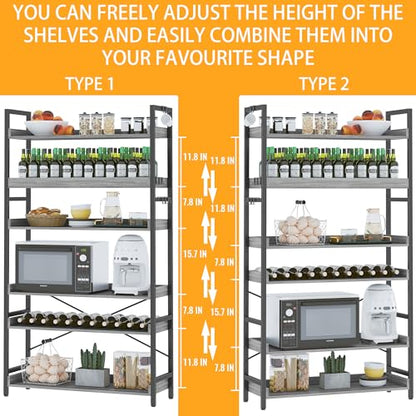 HCHQHS Bookshelf, Adjustable Industrial Bookcase, Vertical Tall Book Shelf, Wood and Black Metal Open Bookshelves for Home Office, Living Room, Bedroom (Grey, 6-Tier (31" W x 70" H)) - color: Grey, size: 6-Tier (31"W x 70"H)
