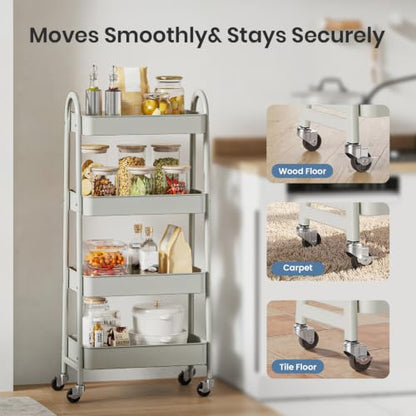 DUMOS 4 Tiers Rolling Utility Cart, Storage Organizer, Shelving Unit | Metal, Lockable Wheels, Mobile, Kitchen, Bathroom, Laundry, Narrow Places, White - color: 4-tier White