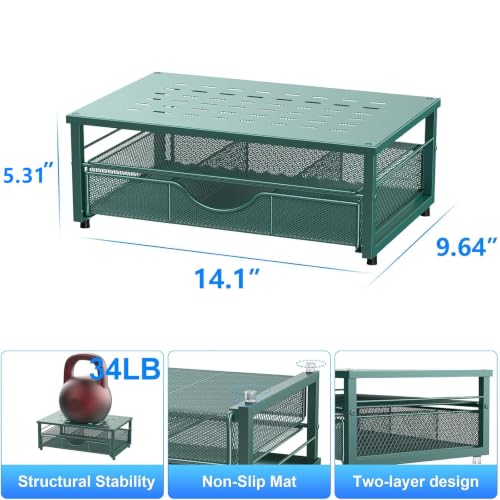 Computer Monitor Stand Riser with Drawer - color: Dark Green