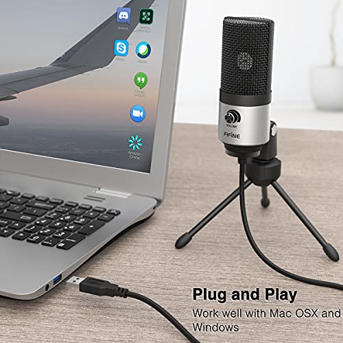 FIFINE USB Microphone for Zoom Video Meeting Online Class on PC Computer, Metal Condenser Desktop Mic with Gain Control for Windows and Mac, Silver - K669S - color: Silver