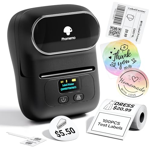 Phomemo M110 Label Makers, Portable Bluetooth Thermal Printer with Display | 2 Inch Sticker Printer Easy to Use for Small Business, Home, School, Office, Organization, APP with 6000+ Templates, Black - color: Black