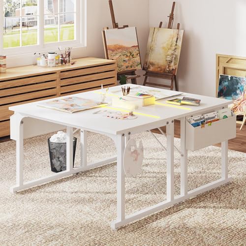 DurayLoly 40" Gaming Desk with Waterproof LED Lights for Bedroom,White - color: White, size: 40 IN