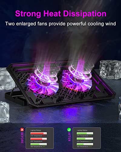 KeiBn Upgrade Laptop Cooling Pad, KeiBn Laptop Cooler 2 Fans for 10-15.6 Inch Laptops, 5 Height Stands, 2 USB Ports (S039-Purple) - color: Purple
