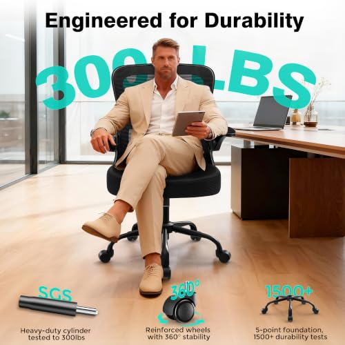 AreShark Office Chair - Ergonomic Breathable Mesh Desk Chair with Adjustable Lumbar Support and Flip-up Armrests - Executive High Back Rolling Swivel Comfortable Computer Gaming Chair for Home Office - color: Black