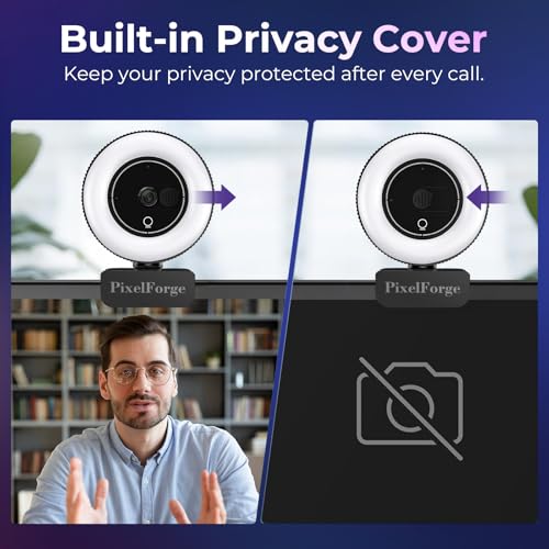 4K Webcam for PC with Microphone & Light & Privacy Cover - color: Black, style: 4K Sony Sensor PDAF