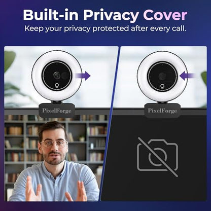 4K Webcam for PC with Microphone & Light & Privacy Cover - color: Black, style: 4K Sony Sensor PDAF