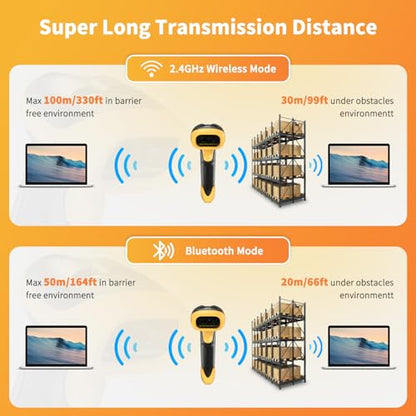 NetumScan Bluetooth Bar Code Scanner, 3 in 1 Automatic Wireless 1D Barcode Scanner Handheld USB CCD Barcode Reader for Store, Warehouse POS, Computer, Tablet, iPhone, iPad, Android - style: Bluetooth+2.4G Wireless-Yellow