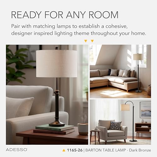 Adesso Table Lamp, Antique Bronze & Oatmeal, Adjustable Height, 34.5” - color: Antique Bronze, size: Table Lamp