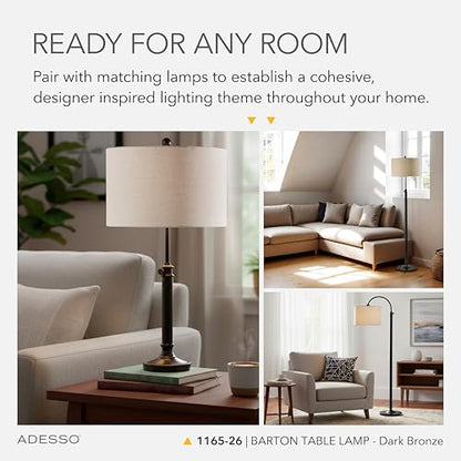 Adesso Table Lamp, Antique Bronze & Oatmeal, Adjustable Height, 34.5” - color: Antique Bronze, size: Table Lamp