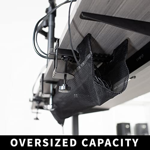 VIVO No Drill Clamp-on 36 inch Mesh Net Under Desk Cable Management Wire Organizer, Adjustable Home Office Standing Desk Cord Storage Sleeve, Black, DESK-AC36MH (Pack of 2) - size: 36" (Pack of 2)