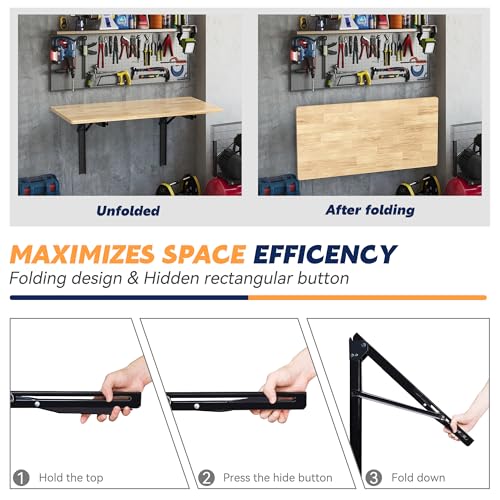 Wall Mounted Folding Workbench, Heavy Duty Foldable Work Table, Collapsible Desk for Workshop, Garage, Office, Home, Holds Up to 550 lb, 47.2" - size: 47.24"X22.83"