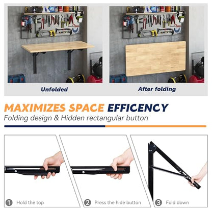 Wall Mounted Folding Workbench, Heavy Duty Foldable Work Table, Collapsible Desk for Workshop, Garage, Office, Home, Holds Up to 550 lb, 47.2" - size: 47.24"X22.83"