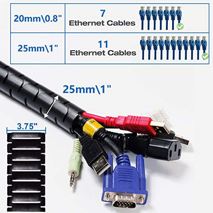 10FT Cable Management Sleeve EZ Cord Bundler 1" Diameter w/Zip Clip Zipper Wire Wrap Cord Organizer Cable Tube Hider Flexible & Expandable Home & Office Wire Concealer for PC TV Computer Cinema - size: 1" Dia
