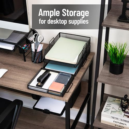 Mind Reader 2 Tier Paper Tray with Top Supply Compartment, Desktop File Organizer, Metal Mesh, Black - color: Black