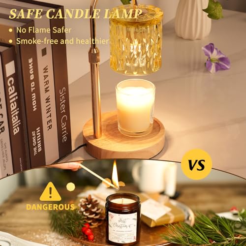 HAIDOLIANG Candle Warmer Lamp with Timer and Dimmer | Height Adjustable,Glass Electric Wax Warmer with 2 Bulbs for Women Mom Gifts, Home Decor for Scented Jar Candles (Yellow) - color: Yellow