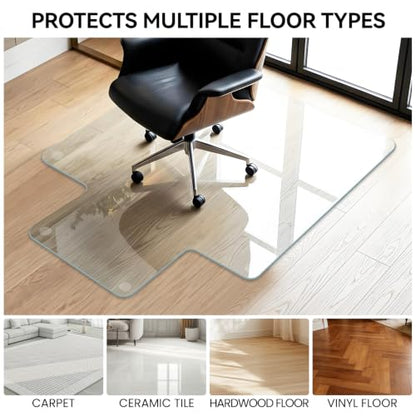 Tempered Glass Chair Mat with Lip, 36" x 47" Heavy Duty Office Chair Mat for Carpet & Hardwood Floors, Clear Floor Protector for Rolling Chairs, Supports up to 1200 lbs, 12 Anti-Slip Pads