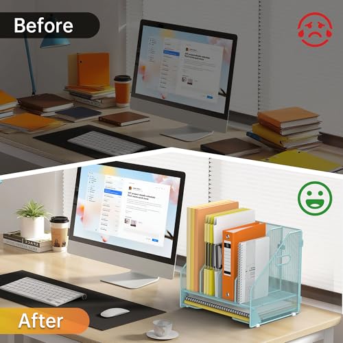 Docnest Mesh Desk File Organizer, 4 Vertical Compartment Box Sorter, Blue - color: Blue-4 Compartments