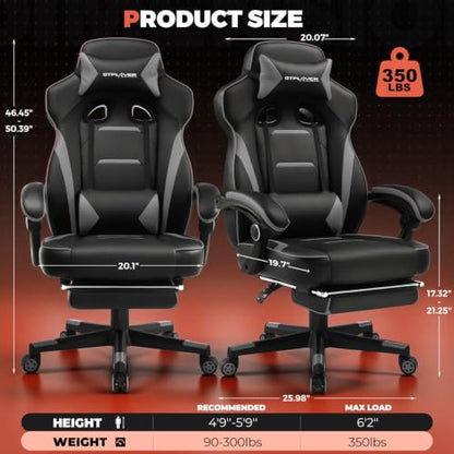GTPLAYER Gaming Chair for Adults, Big and Tall 350LBS Heavy Duty Office Chair, Ergonomic High Back Lumbar Support and Recliner for Back Pain Relief, Sky Gray - color: Sky-gray