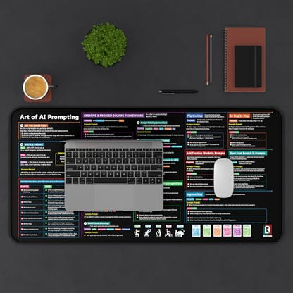 Chat GPT Cheat Sheet Desk Mat | How to Write an Effective Prompt Using Chatgpt, Copilot Cheat Sheet Lambock New Version Large Desk Pad for Keyboard and Mouse | 16x32 in NEW - size: 32" x 16"