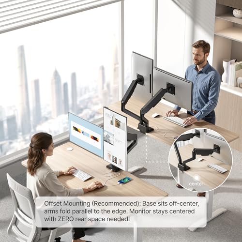 monTEK Dual Monitor Mount with USB Monitor Arms for 17 to 35 Inch Screen | Adjustable Heavy Duty Monitor Desk Mount for 2 Monitors, Holds 35 Lbs, with Cable Management, VESA 75/100mm - style: with USB