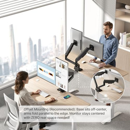 monTEK Dual Monitor Mount with USB Monitor Arms for 17 to 35 Inch Screen | Adjustable Heavy Duty Monitor Desk Mount for 2 Monitors, Holds 35 Lbs, with Cable Management, VESA 75/100mm - style: with USB