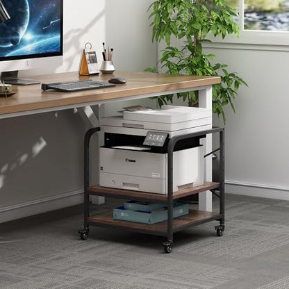 Fannova Large Size Under Desk Printer Stand, Height Adjustable Top Shelf | Table Top 20"x20", Fits 3D/Laser Printer, Heavy Duty Industrial Wheels, 2 Tier Rolling Cart Home Office Storage, Rustic Brown - color: Rustic Brown