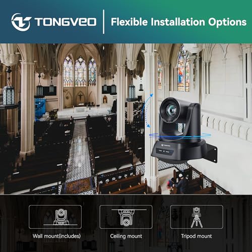 TONGVEO 4K AI PTZ Camera with Auto Tracking and 20X Optical Zoom, Conference Room Webcam with HDMI/USB3.0/LAN/PoE, Ideal for Church Worship, Zoom Meetings, Live Streaming and Education - color: Coal