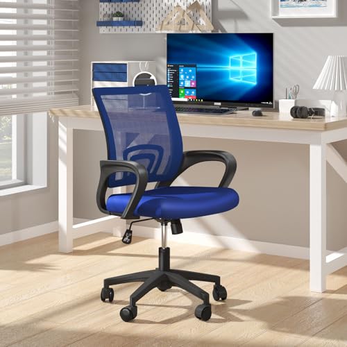 OS MOTOR Ergonomic Mid-Back Mesh Office Chair (Navy Blue, 2 Pack) - color: Navy Blue, size: Double Chairs