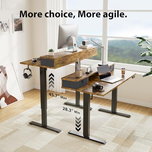 Agilestic 55 * 24 Inch Electric Standing Desk with Drawers, Rustic Brown - color: Rustic Brown, size: 55 x 24 Inches with 2 drawers