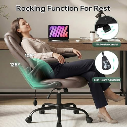MALOL Leather Office Chair, Home Desk Chair with Flip-up Arms, Brown - color: Brown-new, size: Set of 1