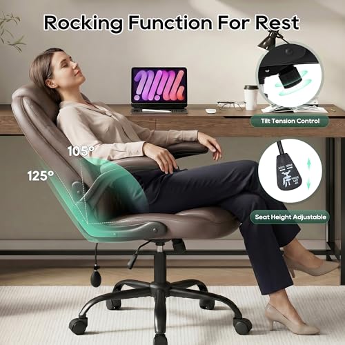 MALOL Leather Office Chair with Adjustable Lumbar Support Set of 2, Brown - color: Brown-new, size: Set of 2
