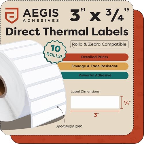3" X 0.75" Direct Thermal Labels (20400 Count, 12 Rolls) - size: 3" X 0.75"