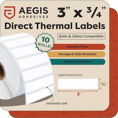 3" X 0.75" Direct Thermal Labels (20400 Count, 12 Rolls) - size: 3" X 0.75"