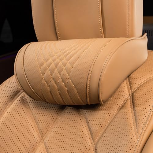 Car Headrest Pillow for Driving Memory Foam Palomino Brown 1 Pack | Soft Comfortable Leather Seat Head Rest Pillow Headrest Travel Neck Support Cushion for Most Cars SUV Home Office Chair - color: Palomino Brown, size: Headrest 1 Pack